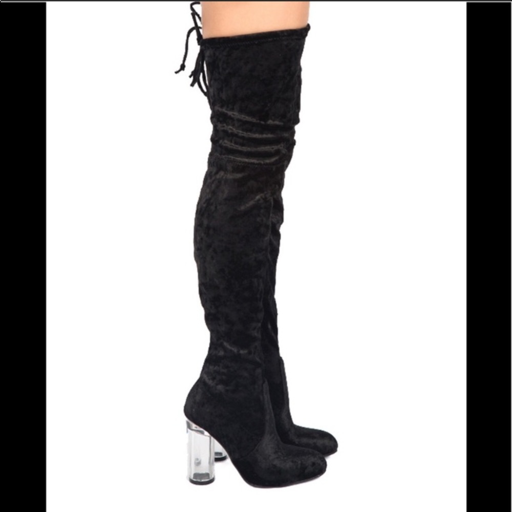 NWT Qupid crushed velvet boot w/ translucent heel